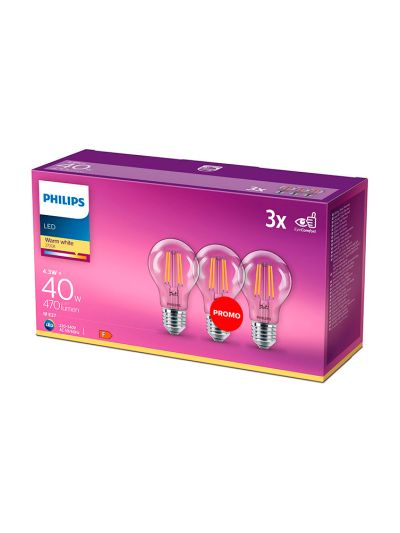 E27 - Philips LED-Leuchtmittel 4,3 W - 470 lm 3er-Pack