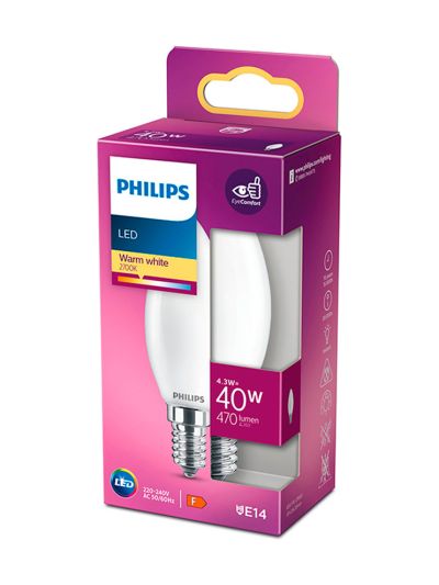 E14 - Philips LED-Kerze - Matt - 4,3 W - 470 lm