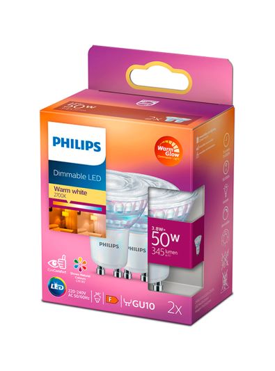 GU10 - Philips Warm Glow LED Spot 3,8W - 345lm - CRI:90+ 2er-Pack