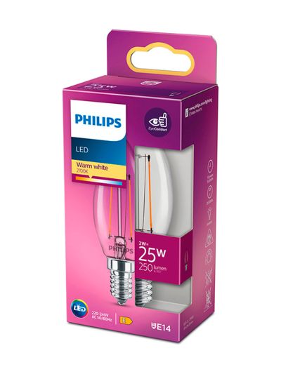 E14 - Philips LED-Kerzen-Leuchtmittel - Klar - 2W - 250lm