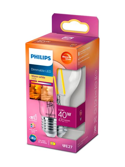 E27 - Philips Warm Glow LED-Leuchtmittel 3,4W - 470lm - CRI:90+