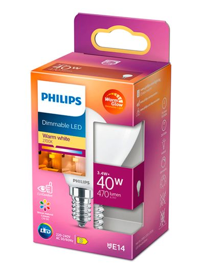 E14 - Philips Warm Glow LED-Kerzenlampe - matt - 3,4 W - 470 lm - CRI:90+