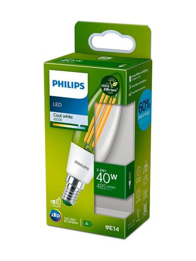 E14 - Philips LED-Kerzenlampe - 2,3 W - 485 lm - 4000 K - Energieeffizienzklasse A