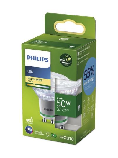 GU10 - Philips LED-Spot - 2,1 W - 375 lm - 2700 K - Energieeffizienzklasse A