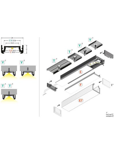 LED-Profil SURFACE14 - 3m - Eloxiert