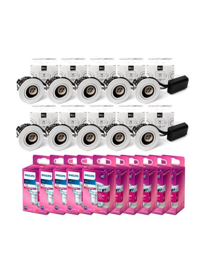 10 x HiluX D10 Innen-Spot - Weiß inkl. 10 x Philips GU10 - 3000 K - 370 lm