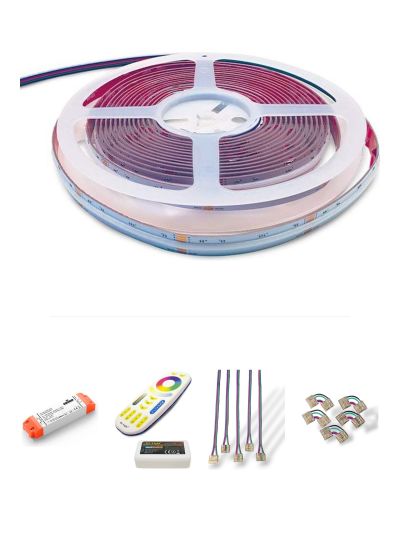 HiluX RGBW COB-LED-Band RGB+3000K mit Fernbedienung - 5m - Komplettset