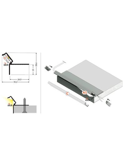 LED-Profil GLOW12 DOWN - 1m - eloxiert