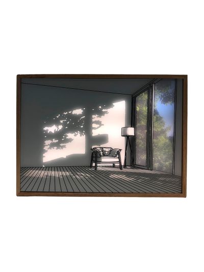 LED-Lichtkunstbild - Lichtillusion - Modernes Motiv gemütliche Ecke - Batterie - 23x17 cm