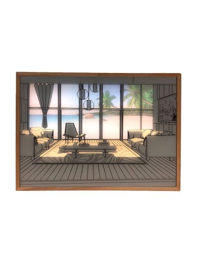 LED-Lichtkunstbild - Lichtillusion - Modern - Das blaue Meer - Batterie - 32x23 cm