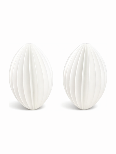 Simiu - Weihnachtsanhänger - 9 cm - Oval - Seidenweiß - 2er-Pack