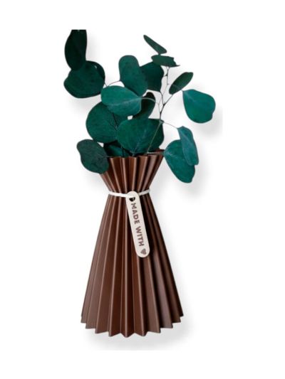 Simiu - SLOZENA - Plissierte Vase - 18 cm - Holzoptik - Mokka