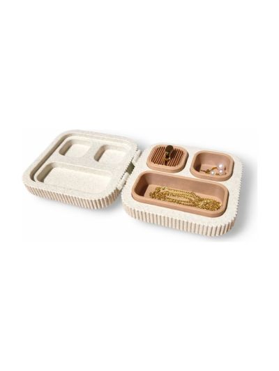 Simiu - JEWTRA - Schmuck-Reisebox in beigem Marmor - 10,7 x 10,4 x 3 cm