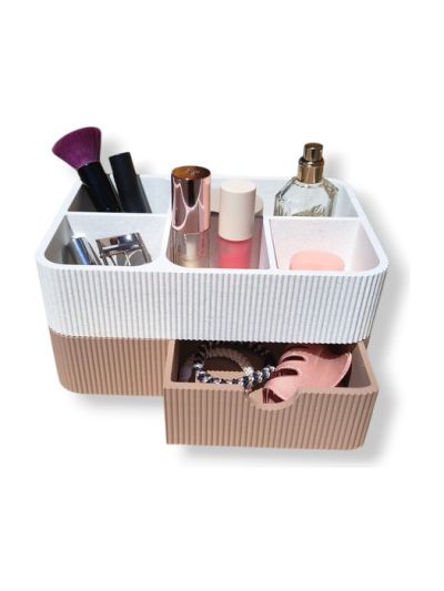 Simiu - Drawia - Make-up-Aufbewahrung - Weißer Marmor/Lehmbraun