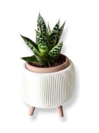 Simiu - Thalor - Blumentopf mit Beinen - Ø: 6 cm - Weißer Marmor/Lehmbraun