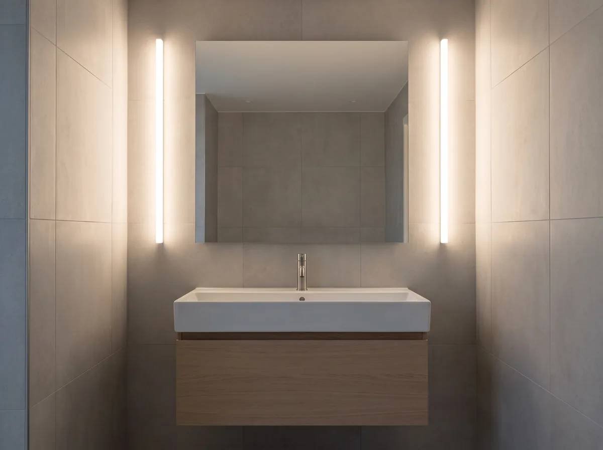 Badezimmerspiegel mit senkrechter Lichtlinie